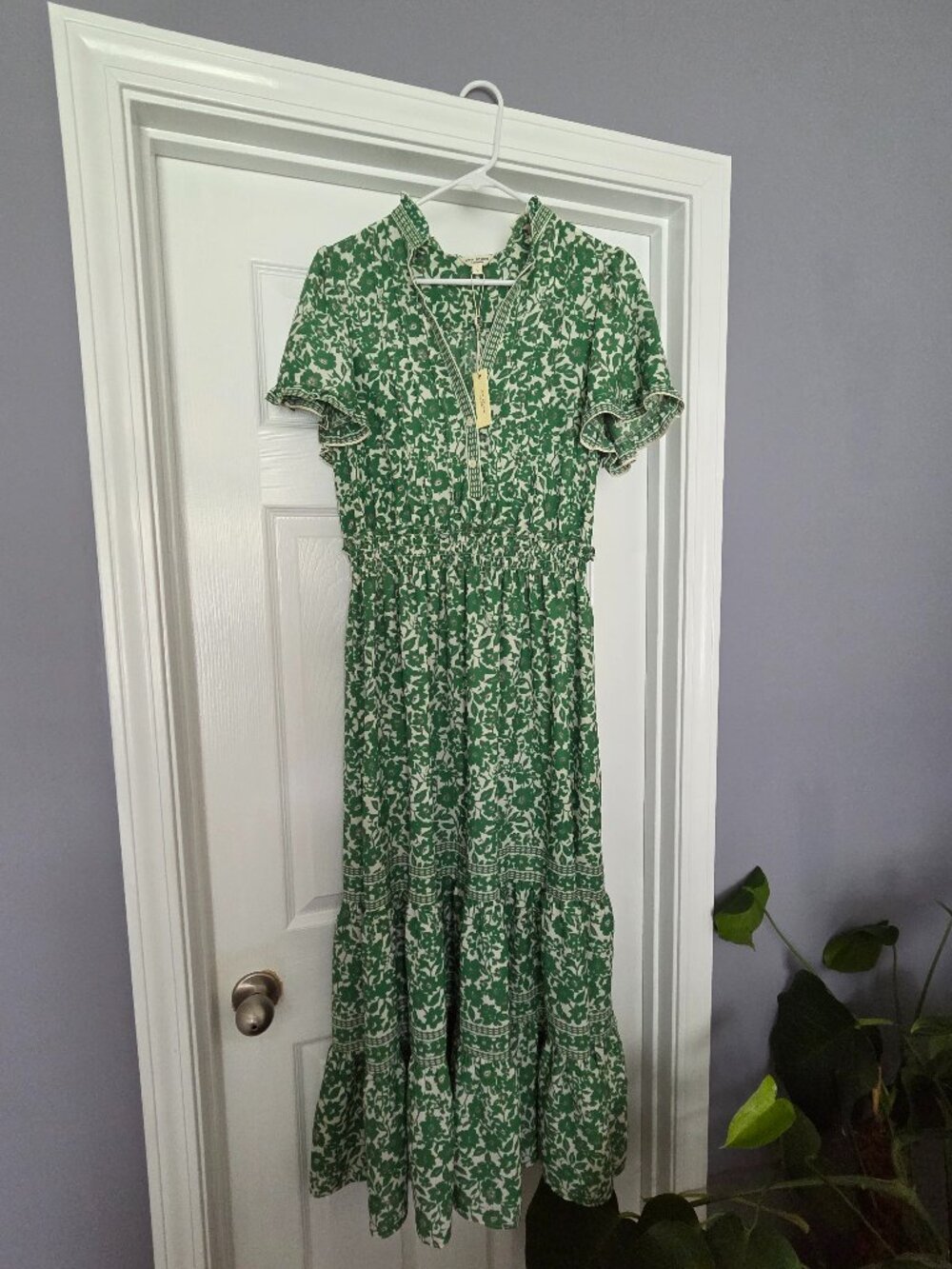 Green and white maxi dress
